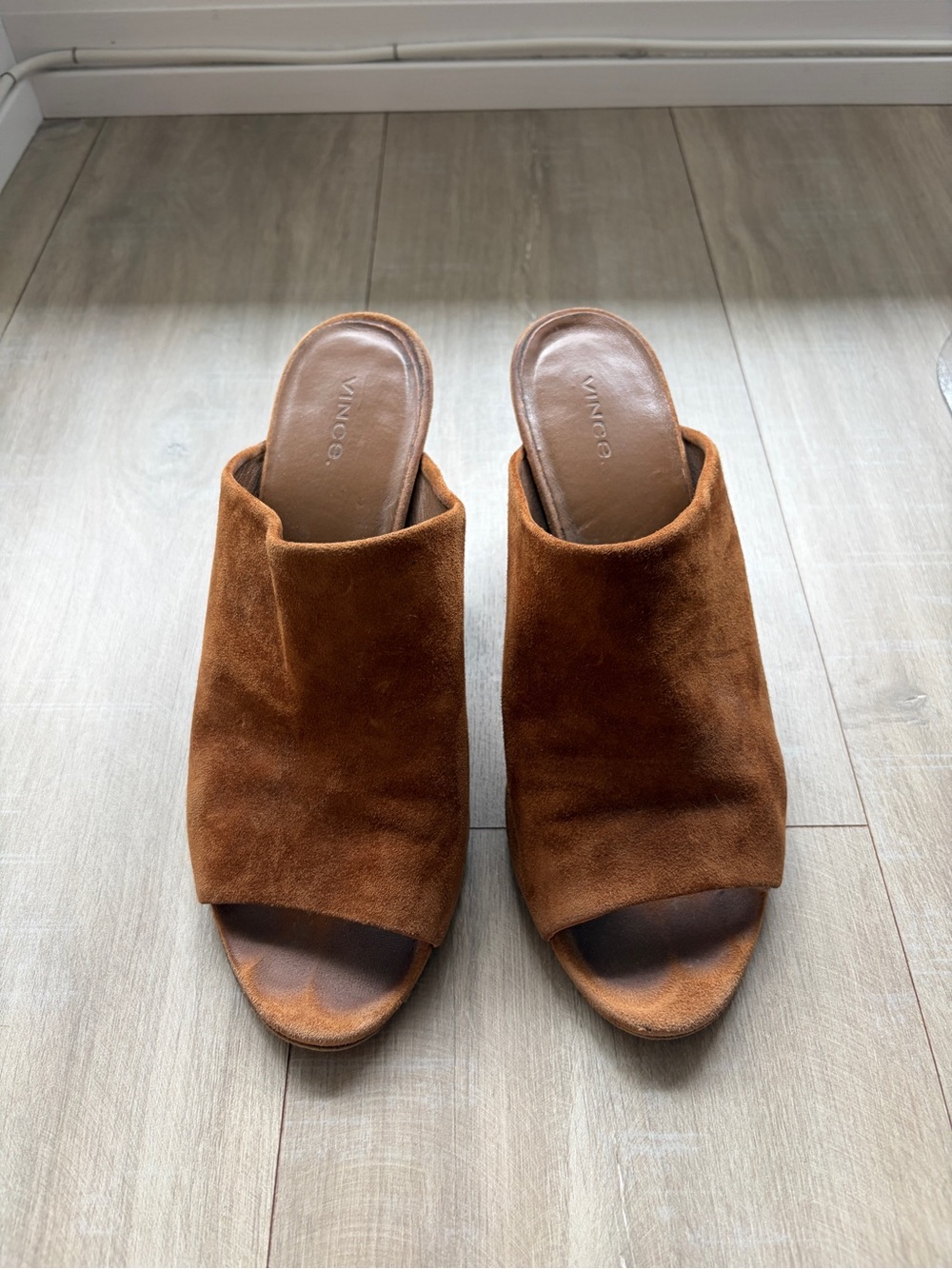 Vince Cognac Suede Open-Toe Mule